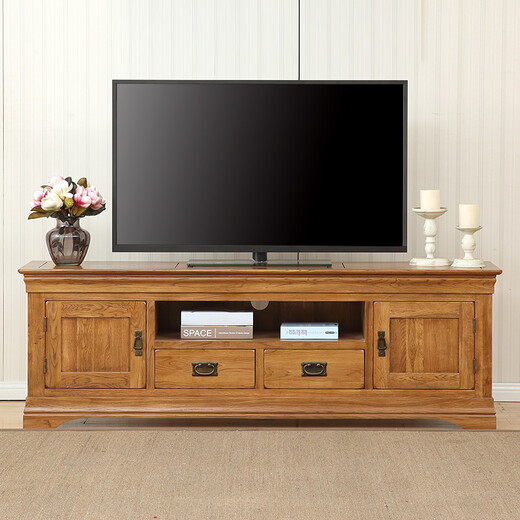 华谊 双门电视柜全实木美式乡村白橡木客厅家具 仿古色【1800*425*600