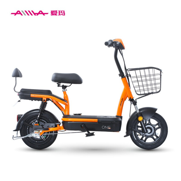爱玛aima小爱蜜电动车代步电瓶车48v简约踏板车真空胎4812清新橙