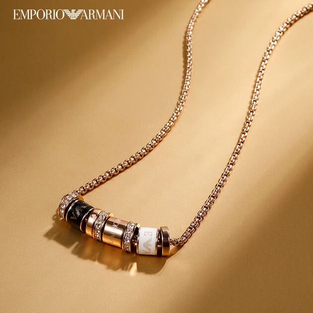 阿玛尼emporioarmani女士玫瑰金镶钻串珠项链女款潮流饰品锁骨链egs