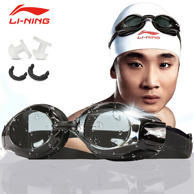 李宁li-ning外观精美 佩戴舒适 防水近视泳镜lsjk508-5黑250度