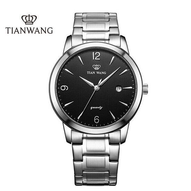 天王表(tianwang)手表 沧海系列钢带石英商务男士手表情侣表黑色gs3