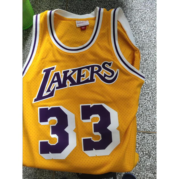 mitchell ness复古球衣sw球迷版 nba湖人队1984-85赛季 贾巴尔篮球服