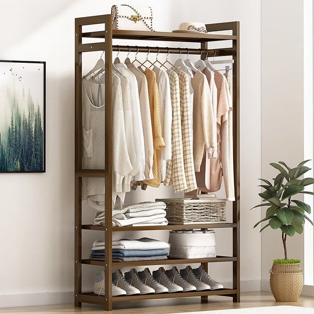 竹艺佳简易衣柜多层布衣柜组装衣橱现代简约收纳置物架木质楠竹布衣橱