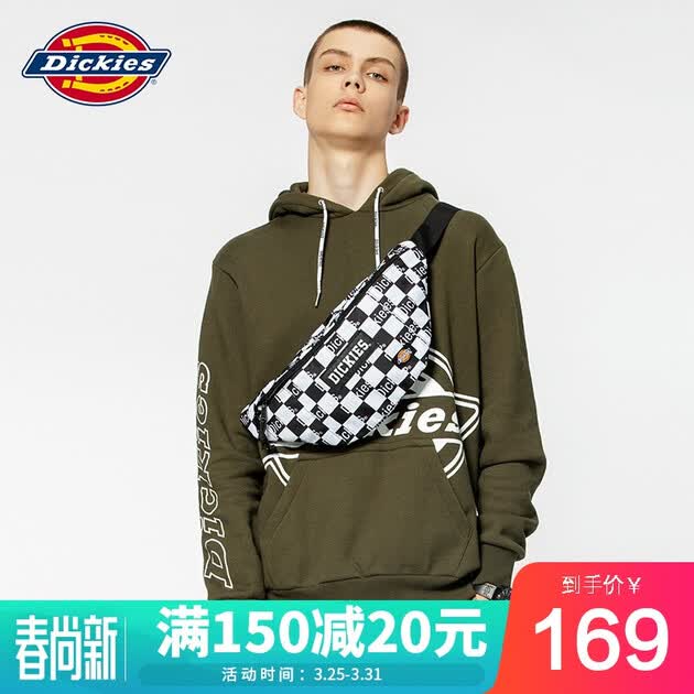 dickies潮流斜挎包男女休闲胸包单肩包182u90lbb20wh03黑白格