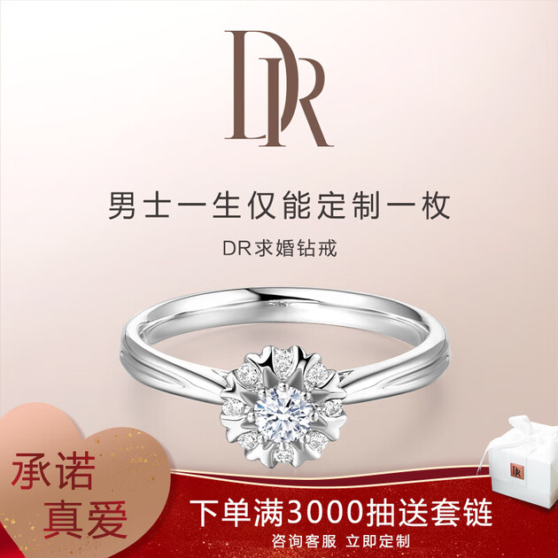 drdarryring求婚钻戒结婚订婚钻石戒指钻戒珠宝正品专柜群镶佩戴女