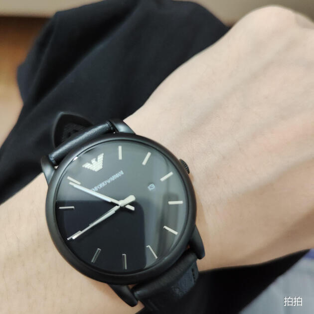 阿玛尼emporioarmani手表黑武士休闲皮带时尚欧美简约大气黑盘石英