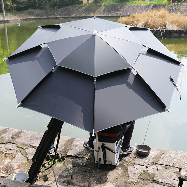 黑武士 2米户外钓鱼伞双层加强扣花可折叠钓伞防晒黑胶牛津布防雨台钓