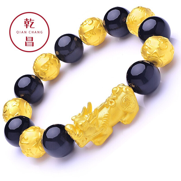 乾昌珠宝黄金貔貅手链男士大版3d硬足金新款999皮丘转运珠情侣手串送