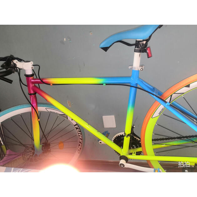 自行车男弯把实心胎活飞单车双碟刹公路赛网红成人学生女eg7彩虹色24