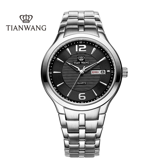 天王表tianwang手表沧海系列钢带石英商务男士手表钟表情侣表黑色gs