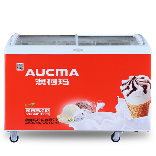 澳柯玛(aucma)338升多篮筐弧形玻璃门带锁冷柜 雪糕柜 商用冰柜 sd