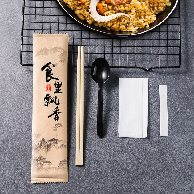 60只装外卖打包筷子勺子纸巾牙签独立包装四合一用具餐具套装c5947