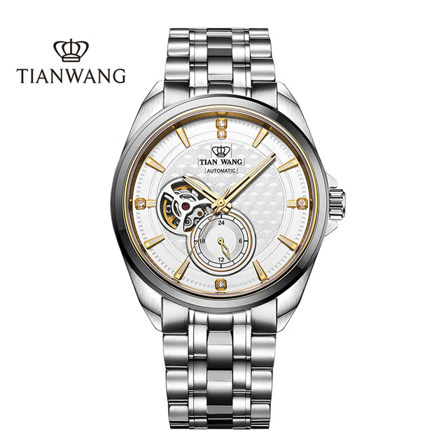 天王表(tianwang)手表 山河系列钢带机械表商务男士手表钟表金色gs5