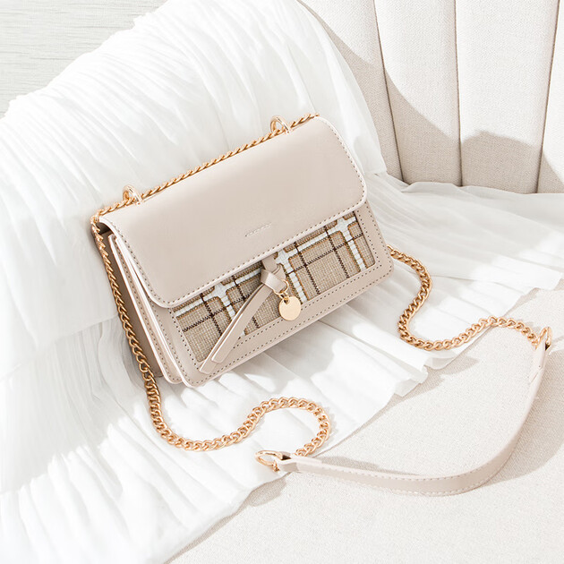 雅澜贝妮单肩包女2021春夏新款ins小方包简约时尚斜挎小包包浅杏色