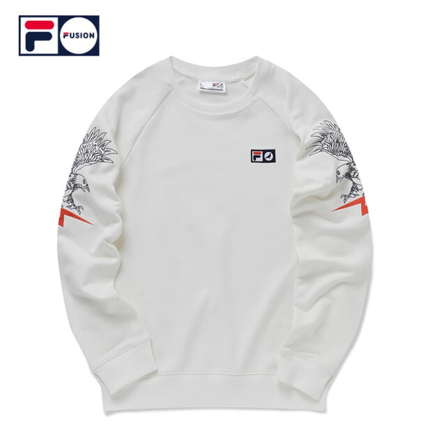 fila fusion 斐乐男子卫衣2020春季新款简约运动圆领套头衫男 白色