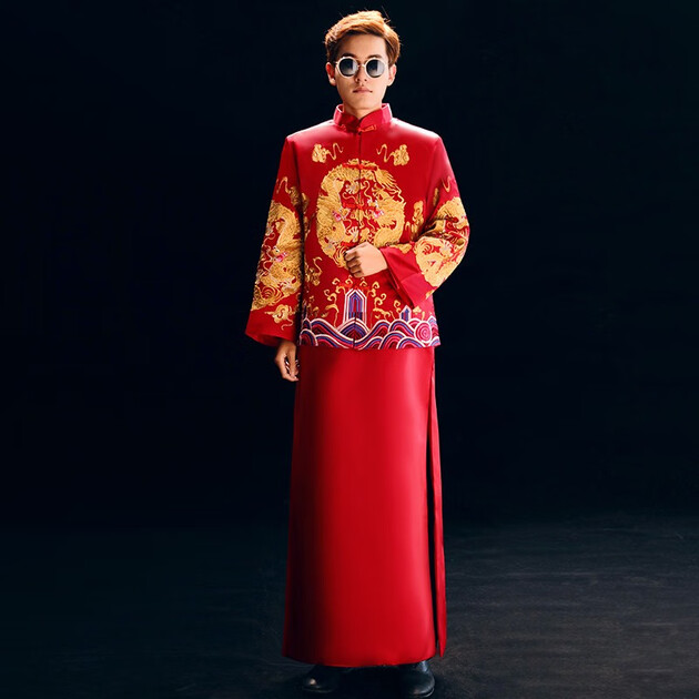 涵纱漫舞秀禾服唐装男古装新郎敬酒服长袍中式婚礼男士礼服和服汉服