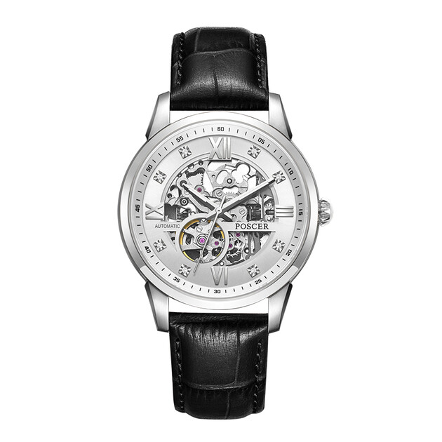 宝时捷poscer手表镂空机械表休闲防水皮带自动机械男表50032mwbw