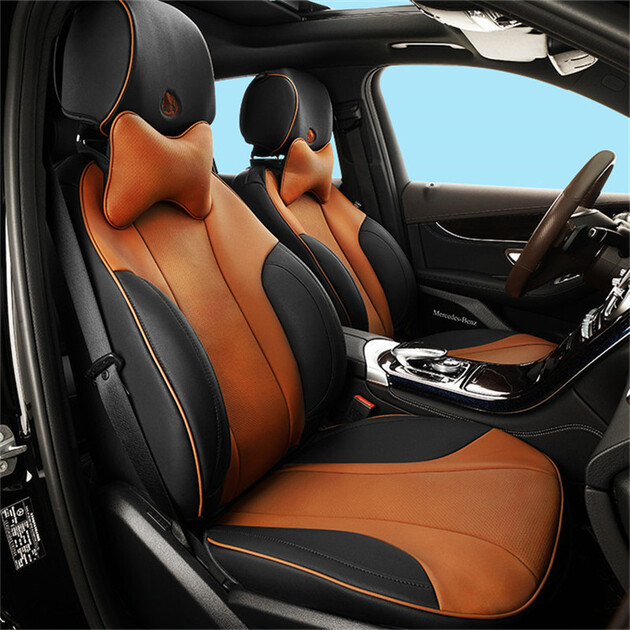 夏季坐垫 全包围肤感皮革夏季透气耐磨汽车座垫 荣耀系列黑棕拼色