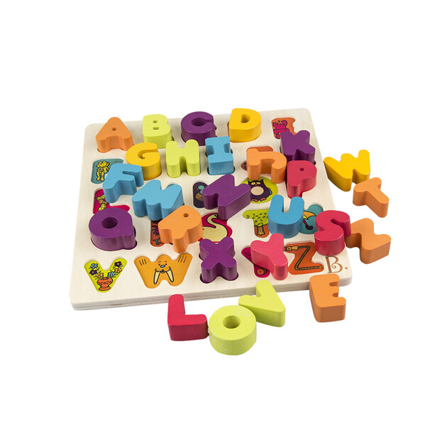 toys益智玩具26个字母原木制字母积木区分英文启蒙形状颜色认知字母
