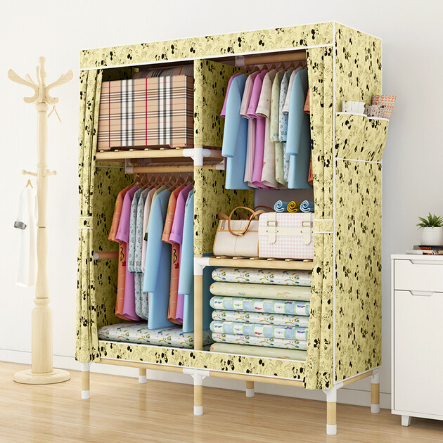 简易衣柜实木牛津布1米中号加粗加固组装布衣柜多功能收纳宿舍衣橱 1