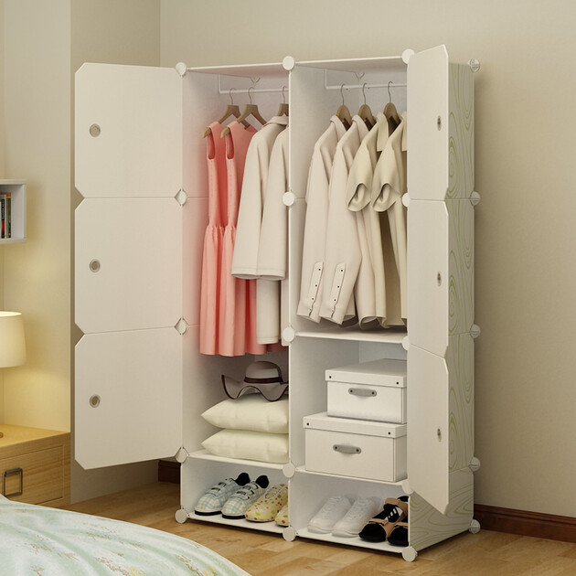 【京东转卖】收纳达人 简易衣柜仿实木纹组合树脂塑料非布衣橱衣服