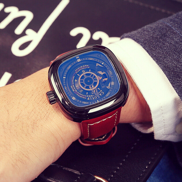 卡罗蒂夫(carotif)手表时尚潮流男表全自动机械表镂空方形大表盘陀