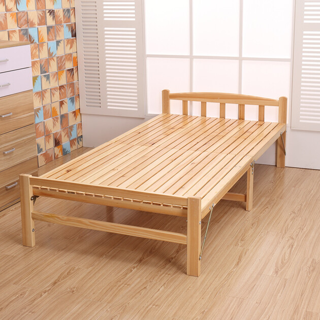 迹邦 环保松木床折叠床实木床 单人床双人床简易木板 床宽1米无油漆