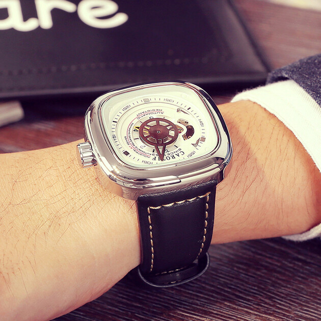 卡罗蒂夫(carotif)手表时尚潮流男表全自动机械表镂空方形大表盘陀