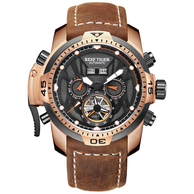 瑞夫泰格reeftiger手表男全自动机械表时尚夜光防水男表运动大表盘