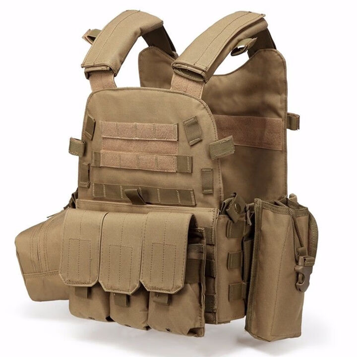 糜岚战术弹挂甲户外背心马 组合迷真人吃鸡野外探险防护装备 卡其色 均码可调节+红旗贴