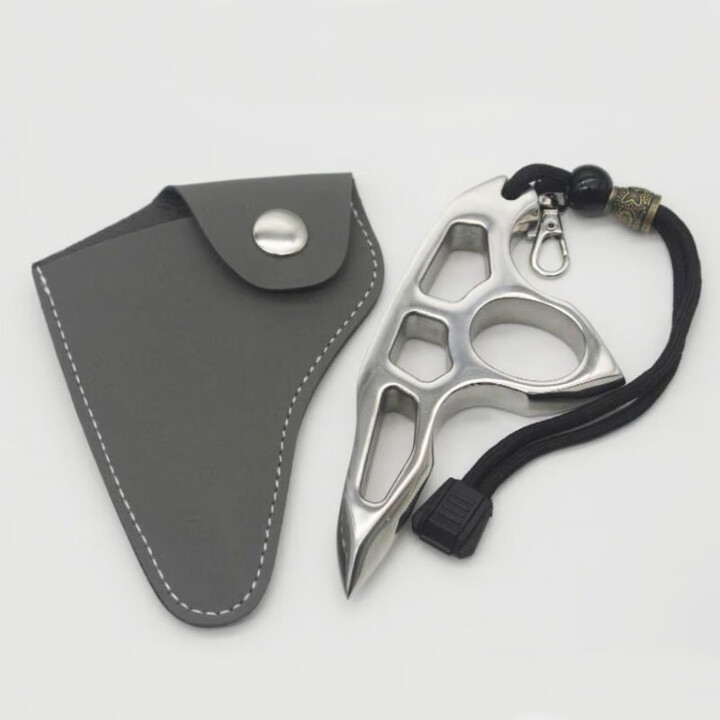 糜岚（MieLanat）加厚不锈钢纯钢指虎指破窗器防身防狼车载虎拳户外手撑子户外 套装(皮套+装饰绳+狼牙)