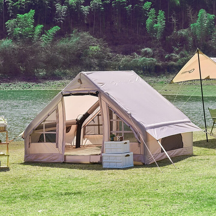 北极狼户外充气帐篷小屋防寒防雨过夜野营大型多人加厚遮阳棚充气一体式 中号【210*300*200cm】