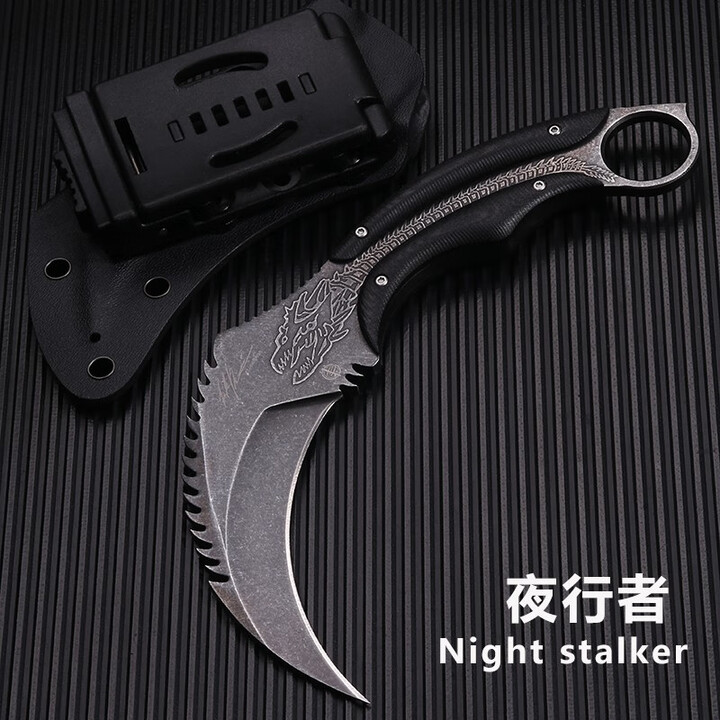 夜行者（Night stalker） 夜行者户外刀具机械龙爪子防身居家刀高硬度开刃刀 石洗黑刃+K鞘