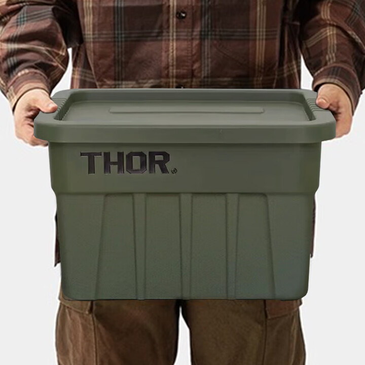 THOR日本居家用品IGT储物箱带盖户外搬运箱露营装备车载收纳箱 军绿色-22L