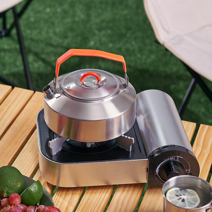 鹿险家户外锅具套装304不锈钢烧水壶露营全套装备野营野餐煮茶烧水一体 304不锈钢烧水壶0.9L（带网袋）