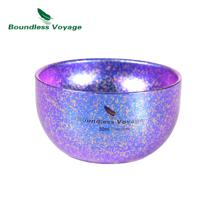 必唯（BOUNDLESS VOYAGE）纯钛钛杯户外茶杯冰花双层小茶杯茶具轻量便携防烫功夫茶喝茶杯子 Ti3082D 蓝紫色
