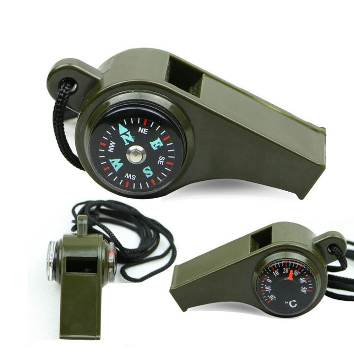 军云 供应户外军绿求生口哨便携教练口哨裁判哨指南针三合一口哨