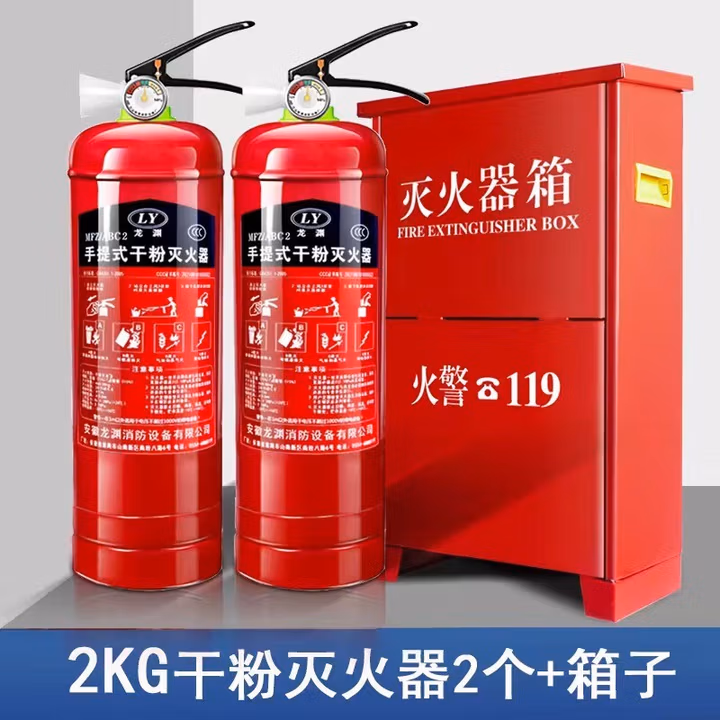 泰锐干粉灭火器店用商用酒店公司家用学校仓库用干粉出租房 2kg 干粉 灭火器+箱
