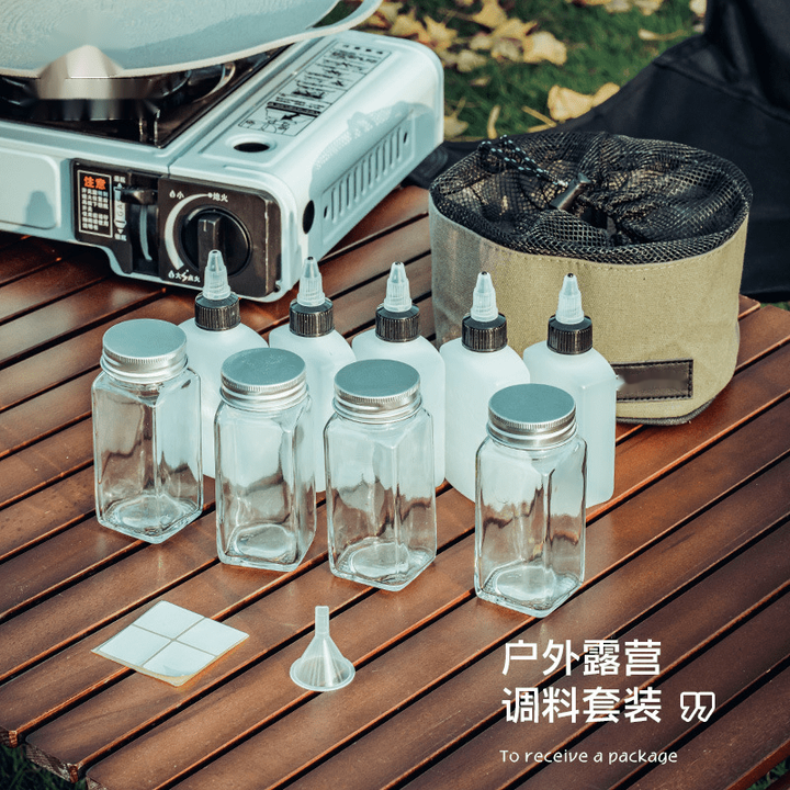 Nobana户外露营野餐便携调料瓶套装调料分装罐密封油瓶组合调味料收纳包 调料套装=5壶+4瓶+贴纸+漏斗