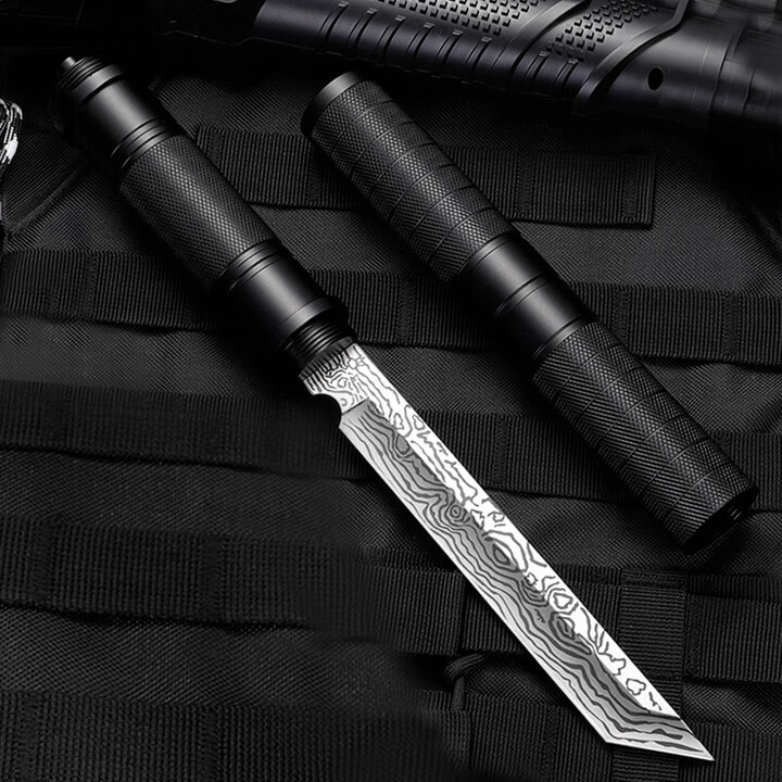 ABDT尼泊尔军刃防身荒夫铝合金手柄多功能高硬度马氏体刀露营户外求生 黑色花纹方头