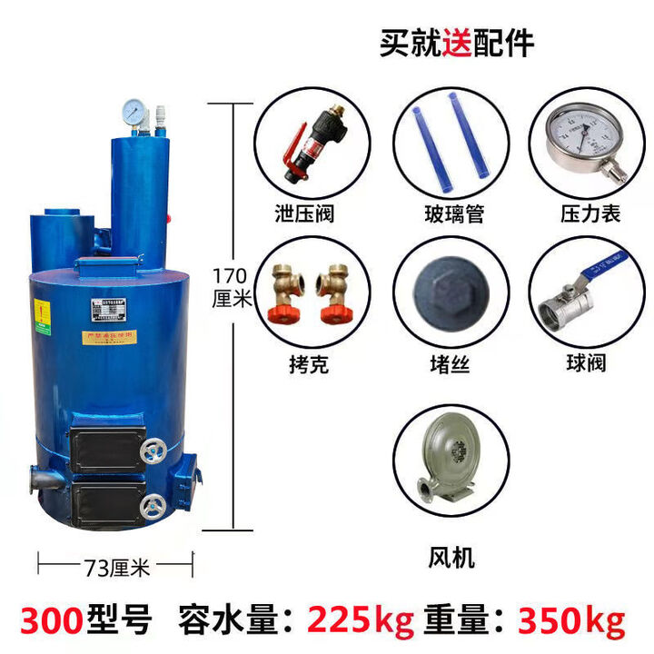 无烟环保蒸汽锅炉燃煤木柴自动补水加厚反烧商用节能颗粒食用菌 CX73-300公斤蒸汽量  带配件