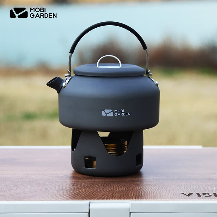 牧高笛户外露营烧水壶铝合金便携野营铝壶功夫茶壶野外泡茶壶 0.8烧水壶+酒精炉