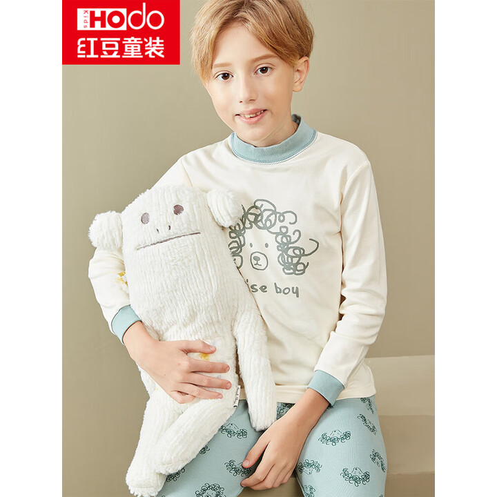 红豆儿童睡衣纯棉长袖家居服春秋男女童薄款内衣套装