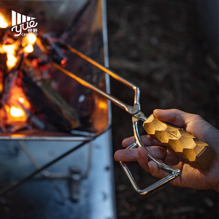 CAMPINGMOON柯曼不锈钢焚火钳榉木手柄柴禾木炭烧烤钳子实心钢棒制成 【MS-42】不锈钢火钳