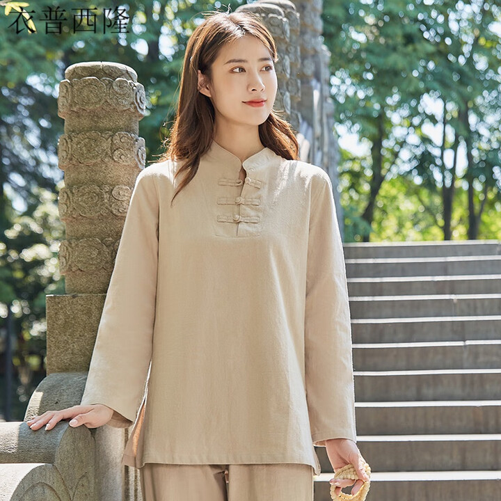 衣普西隆 禅修服打坐服套装长袖男女秋季棉麻瑜伽服中医居士服太极服茶服练功静坐 卡其女长袖套装 3XL【图片 价格 品牌 报价】-京东