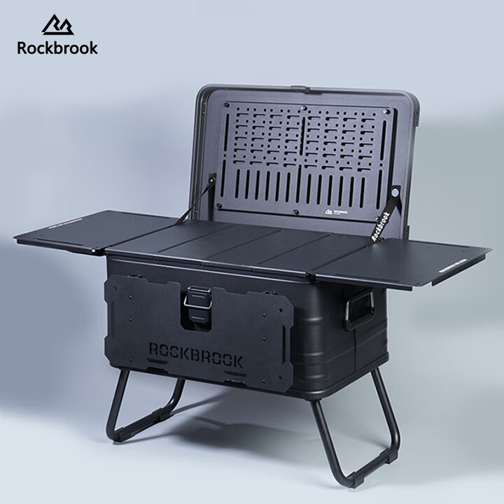 ROCKBROOK鹿布箱桌一体大容量便携汽车车载多功能后备收纳储物整理箱露营箱 咖50PRO黑色