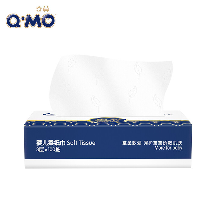 奇莫Q-MO婴儿柔纸巾3层100抽16包儿童面巾纸干湿两用