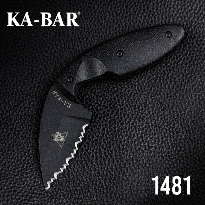 KA-BAR美国进口KA-BAR卡巴户外不锈钢随身便携战术爪刀多功能野营小直刀 TDI 1481 黑色全齿