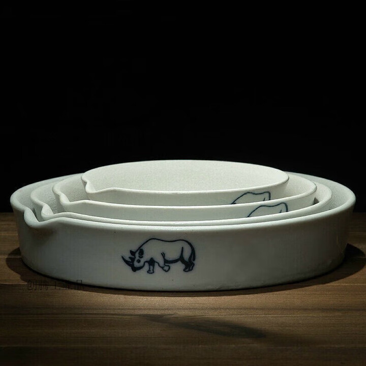 定制磨羚羊角器手工犀牛角磨水盘磨盆陶瓷磨盘水牛角羚羊角磨盘磨碗加