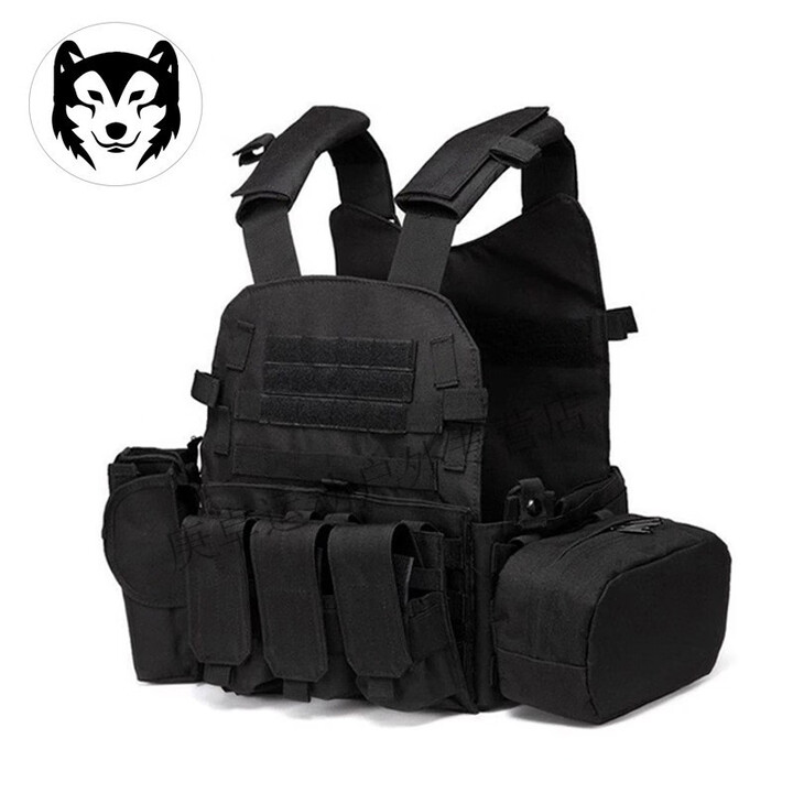 哈士顿战术背心6094多功能透气马甲迷彩通用防弹衣CS户外真人插板防刺服 黑色(送贴)